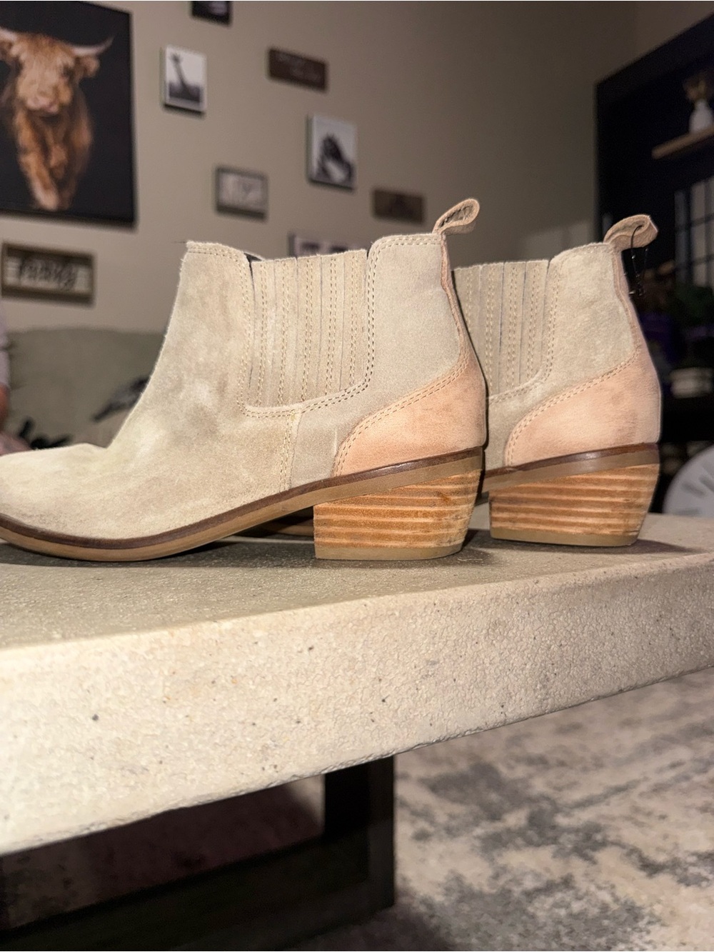 rebels Light Beige Suede Chelsea Ankle Booties